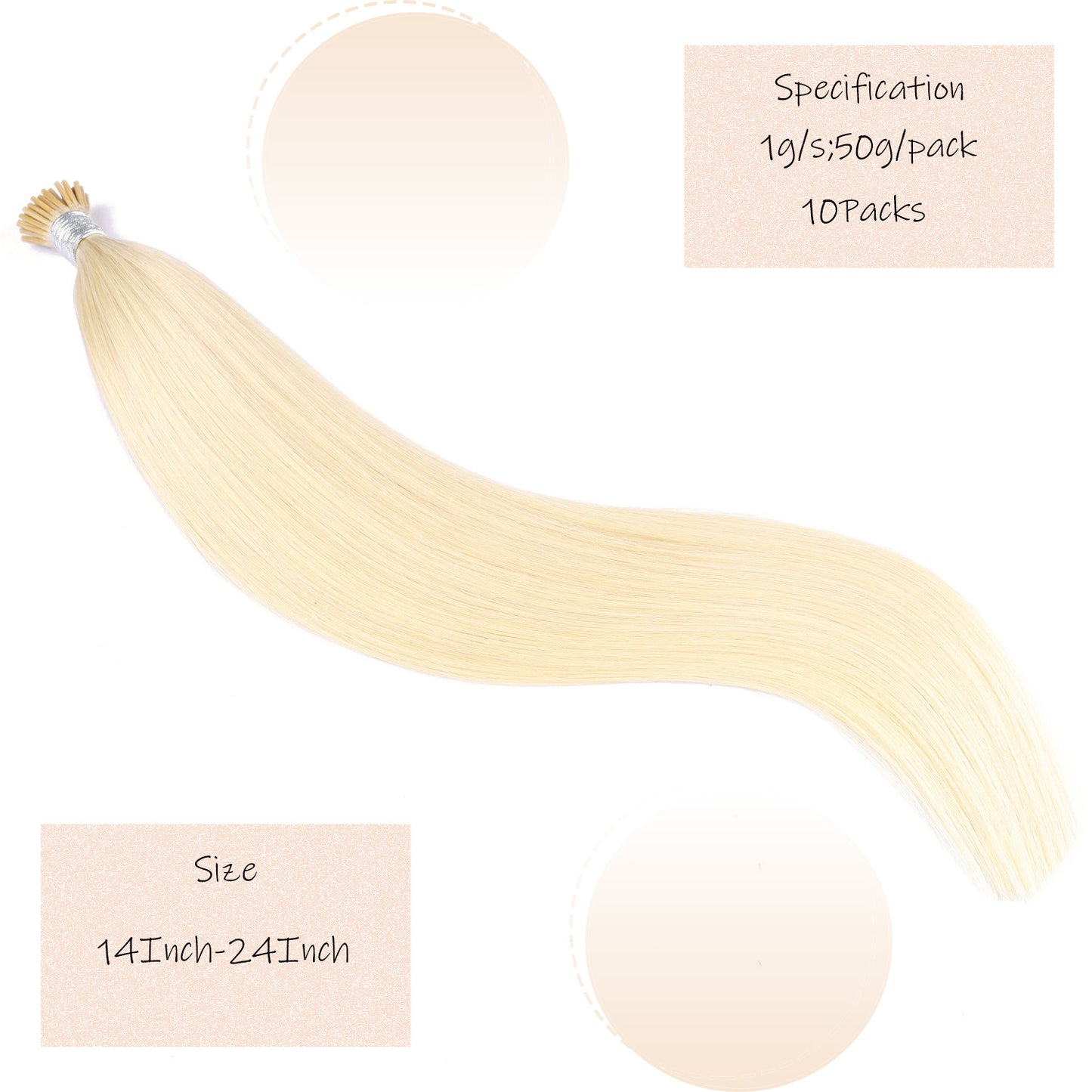Eliysako I Tip Hair Extensions Human Hair,Cold Fusion Soft Abnormal Hair Extensions 50 Strands Pre Keratin Bonded, Itip Human Hair Extensions,50g/Pack