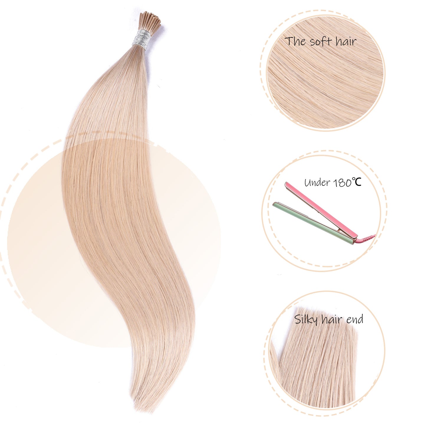 Eliysako I Tip Hair Extensions Human Hair,Cold Fusion Soft Abnormal Hair Extensions 70 Strands Pre Keratin Bonded, Itip Human Hair Extensions,50g/Pack