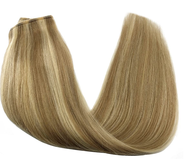 Eliysako Hair Extensions Human Hair Light Blonde Highlighted Golden Blonde 16 Inch 100g Wire Hair Extensions Secret Real Extensions with Line Invisible Hairpiece