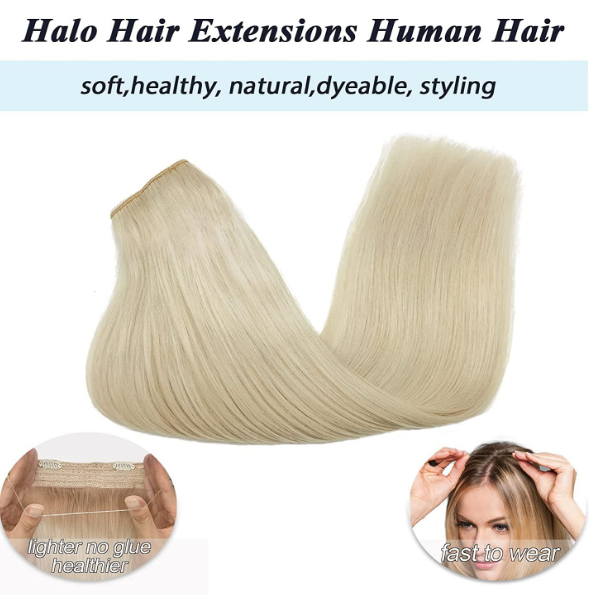 Eliysako Hair Extensions Real Human Hair Platinum Blonde 18 Inch 90g Hairpiece Hair Extensions Real Hair Extensions Wire Hair Straight Hair Extensions...
